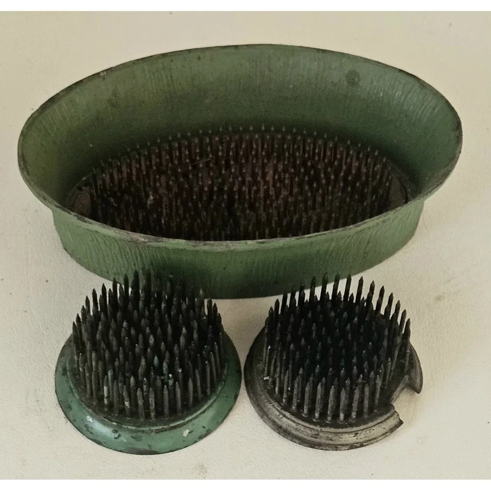 Vintage Metal Spike Flower Frog Lot Of 3 Antique
